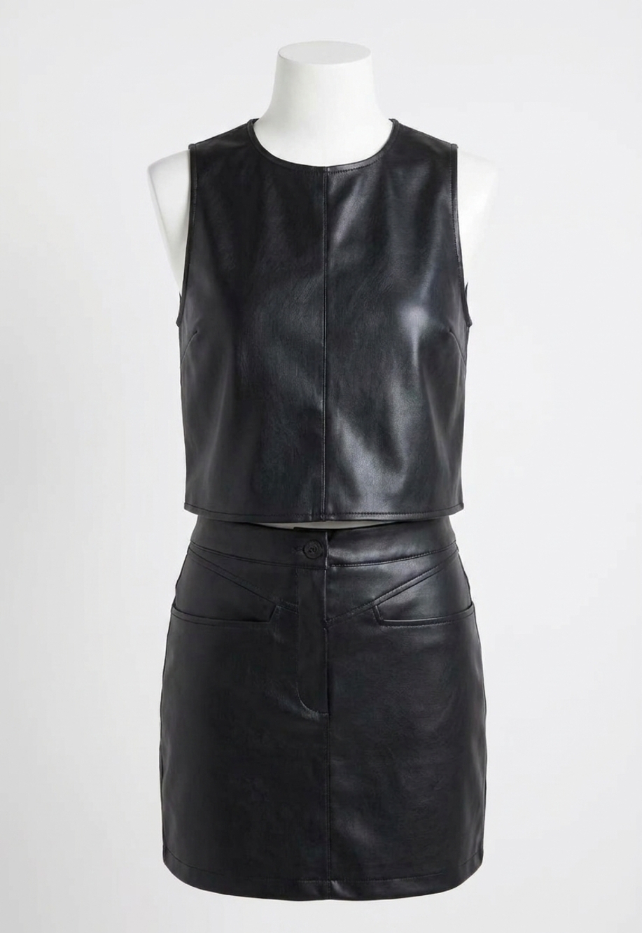 NEW SADIE & SAGE new era faux leather sleeveless top in black
